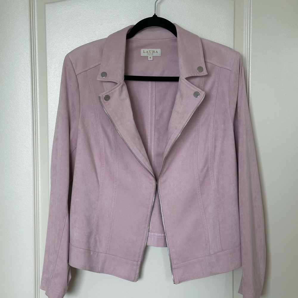 🩷Light Pink Faux Suede Moto Jacket